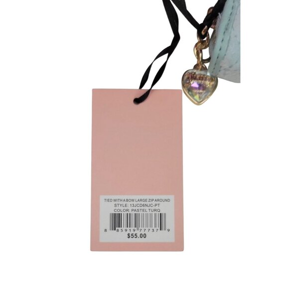 Juicy Couture Quilted Velour Wallet With Bow & Heart Charm Light Blue - Picture 14 of 16